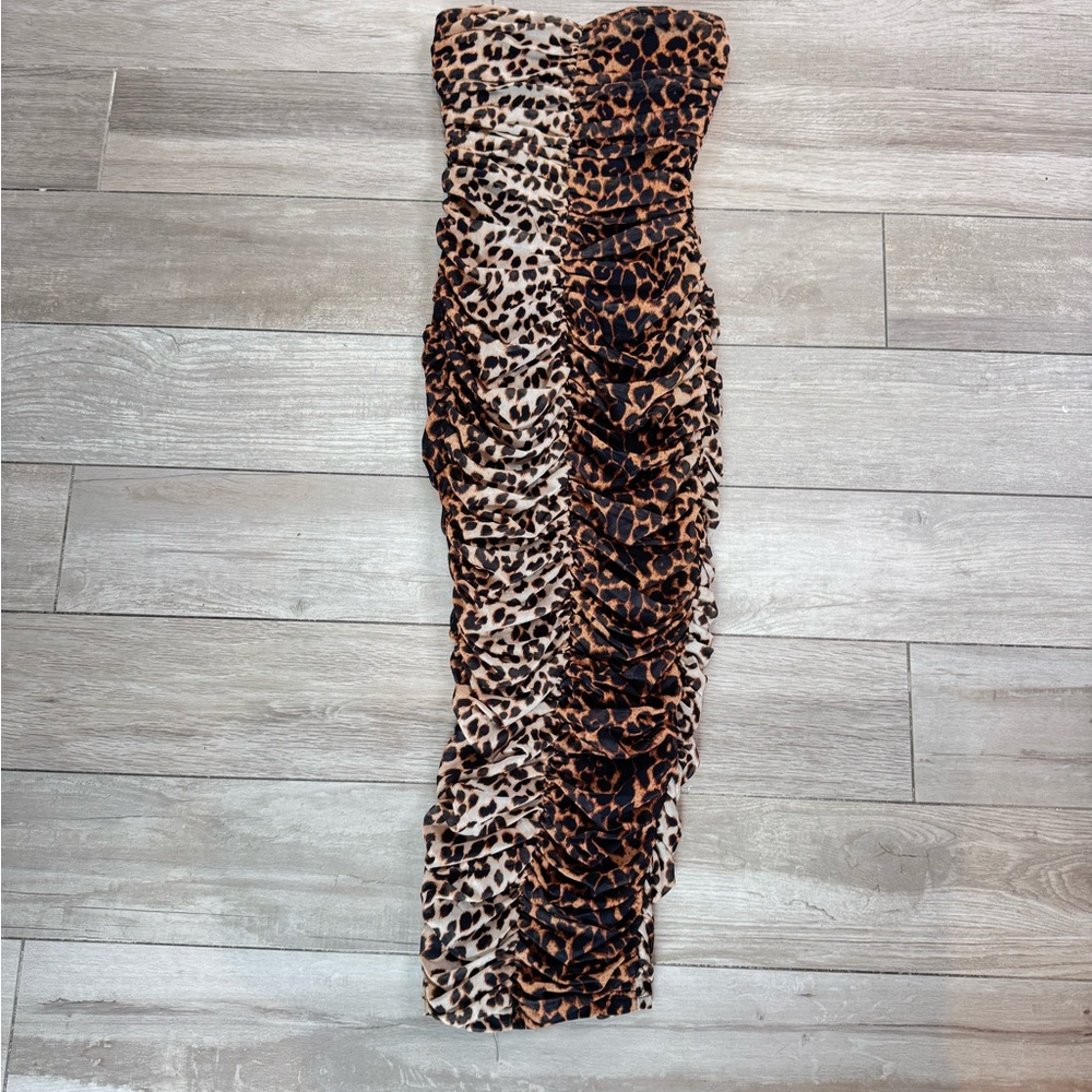 Fashion Nova Animal Print Strapless Midi Dress
